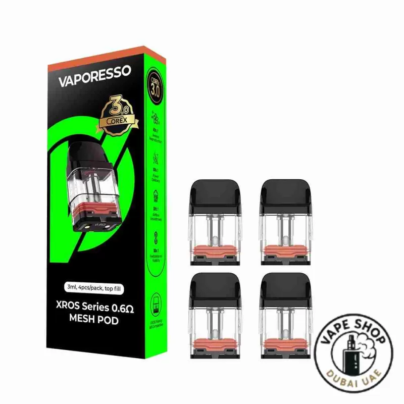 Vaporesso XROS Series Pod Cartridge 4pcs Pack In Dubai - 0.4Ω (3ml), 0.6Ω (2ml) (2B5A34) - Image 2
