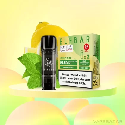 ELFBAR ELFA Pods Lemon Mint 20mg – 2er Pack - Elf Bar / Propylenglykol / Aromastoffe / Glycerin / Nikotinsalz / Cooling Agent