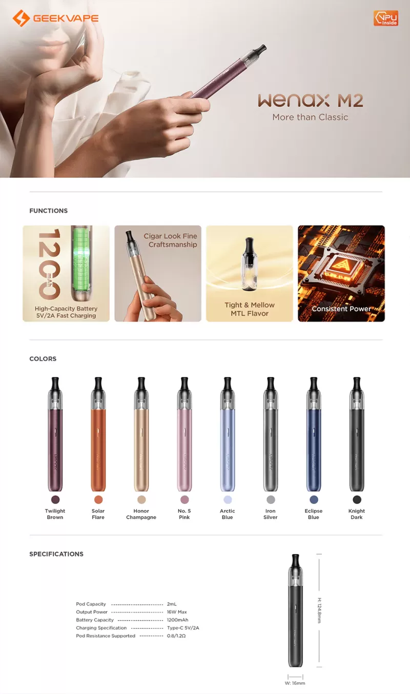GeekVape Wenax M2 Pod Kit 1200mAh - Honor Champagne - Vapormo - Image 2