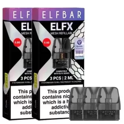Elf Bar ELFX Replacement Pods - Pod#0.6 ohm>0.8 ohm>0.4 ohm>1.0 ohm>1.2 ohm