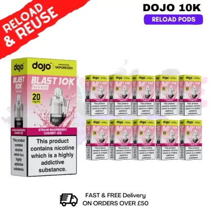 Straw Raspberry Cherry ICE Dojo Blast 10K Replacement Pods Box Of 10
