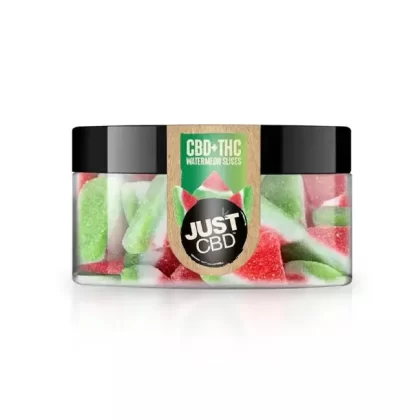 JustCBD – CBD + THC Watermelon Slices - strength#Medium Strength~size#4oz jar>16oz jar