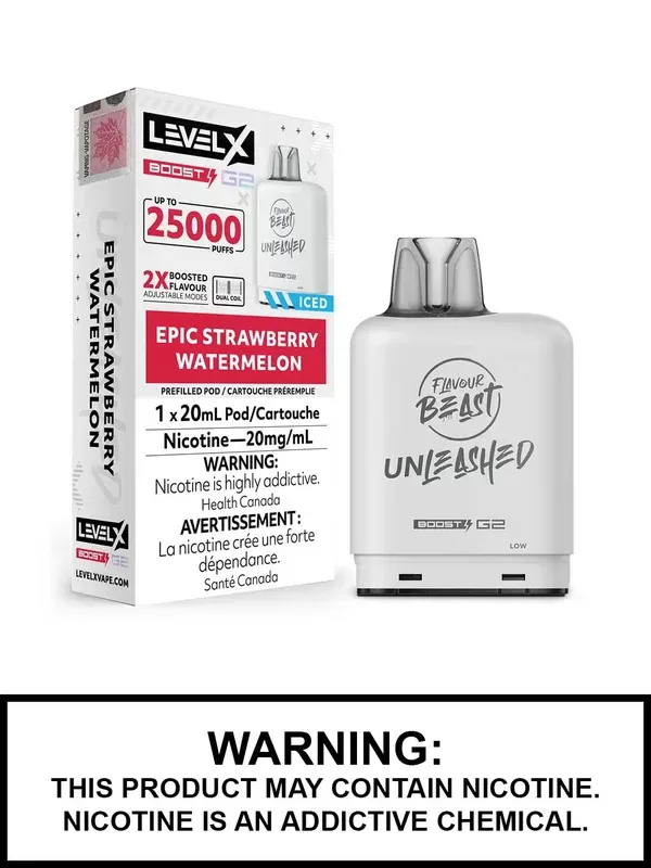 Epic Strawberry Watermelon Iced Flavour Beast Unleashed Level X Boost G2 Pods