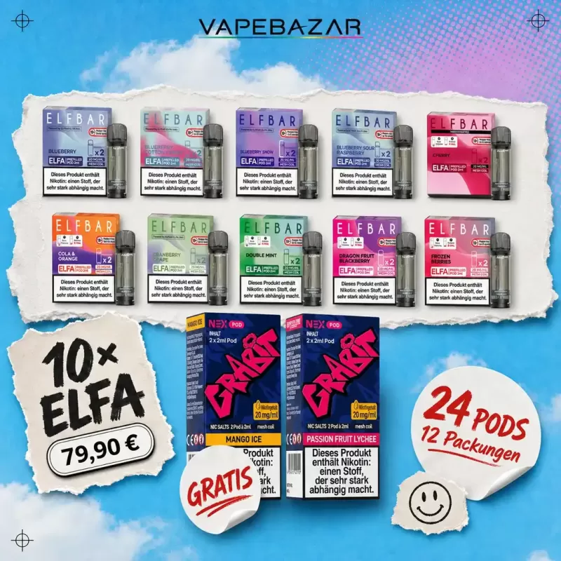 ELFA Pods 10er-Pack nach Wahl + 2× Grabit NEX GRATIS (24 Pods) - Vape Store