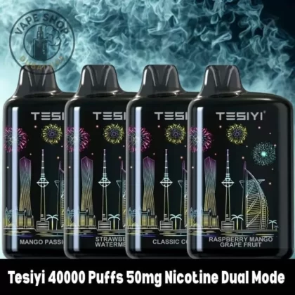 Tesiyi 40000 Puffs 50mg Nicotine Dual Mode Disposable Vape - Vape Product, BOX OF 5 PCS; Blueberry Ice, Blueberry Mint (273136)