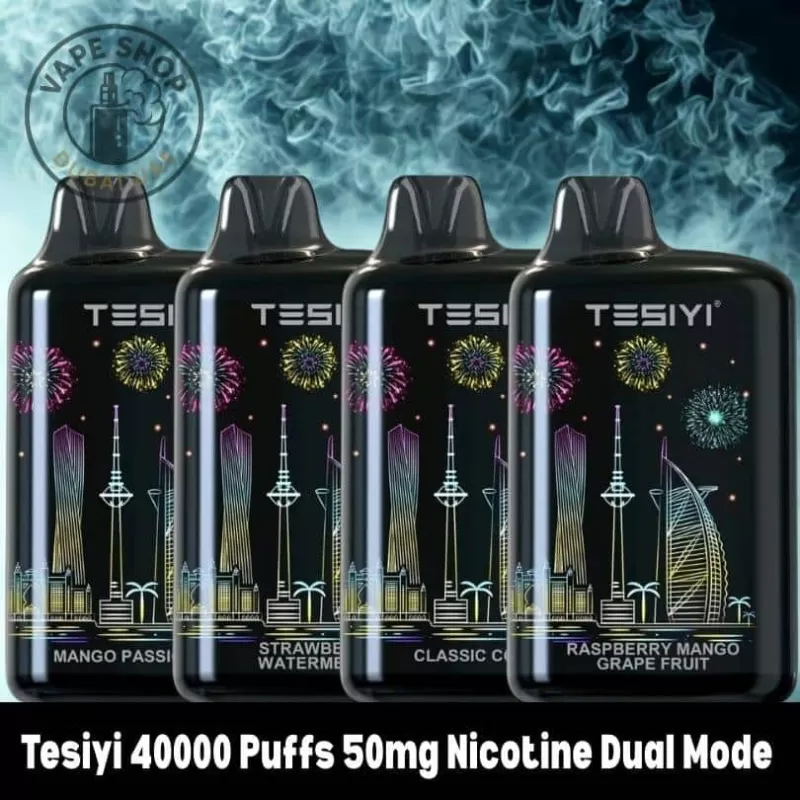 Tesiyi 40000 Puffs 50mg Nicotine Dual Mode Disposable Vape - Vape Product, BOX OF 5 PCS; Blueberry Ice, Blueberry Mint (273136)