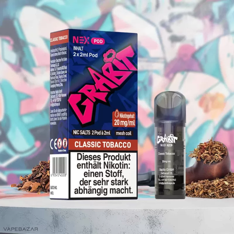 Grabit Nex Pods – Classic Tobacco (2er Pack) (ELFA Kompatibel) - Grabit Nex / Tabak / 20mg/ml / ca. 1200 insgesamt
