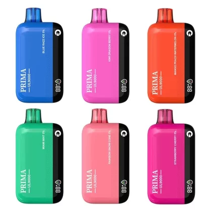 PRIMA UL9000 DISPOSABLE 9000 Puffs - Flavors#Strawberry Raspberry Cotton Candy>Strawberry Cherry>Mango Peach Watermelon>Miami Mint