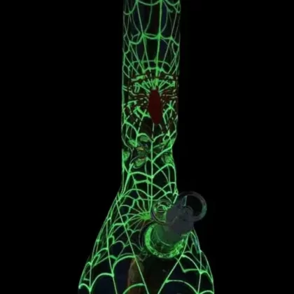 Glowing Spiderweb Beaker Bong - Vape Store