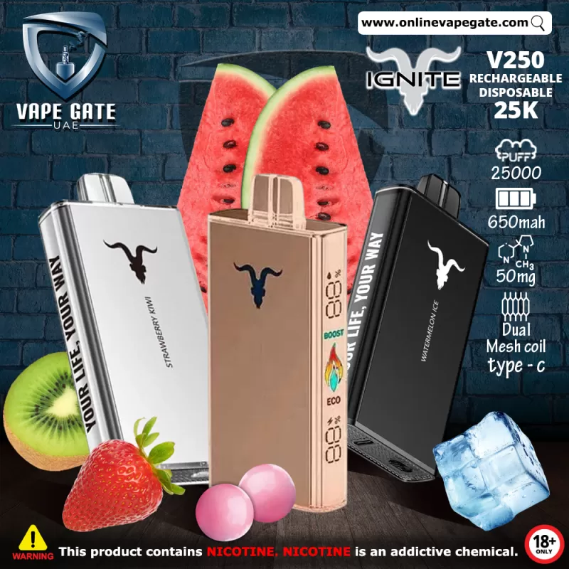 IGNITE - V250 Rechargeable Disposable Vape (25,000 Puffs) - Watermelon Ice / 50 mg