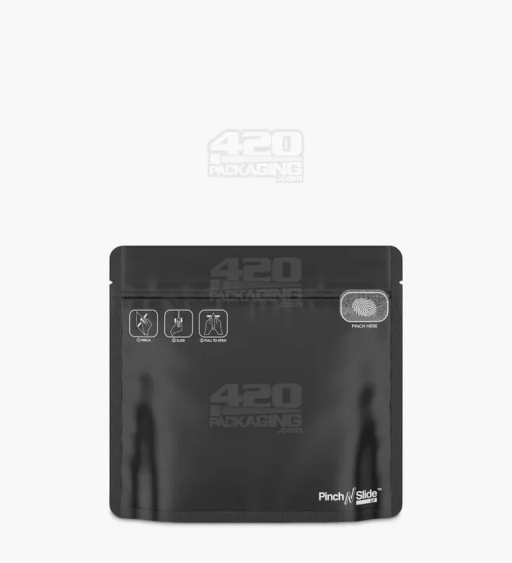 Child Resistant & Tamper Evident | Pinch N Slide 3.0 Matte Black Mylar Exit Bags | 8in x 6.7in – 28g – 250 Count