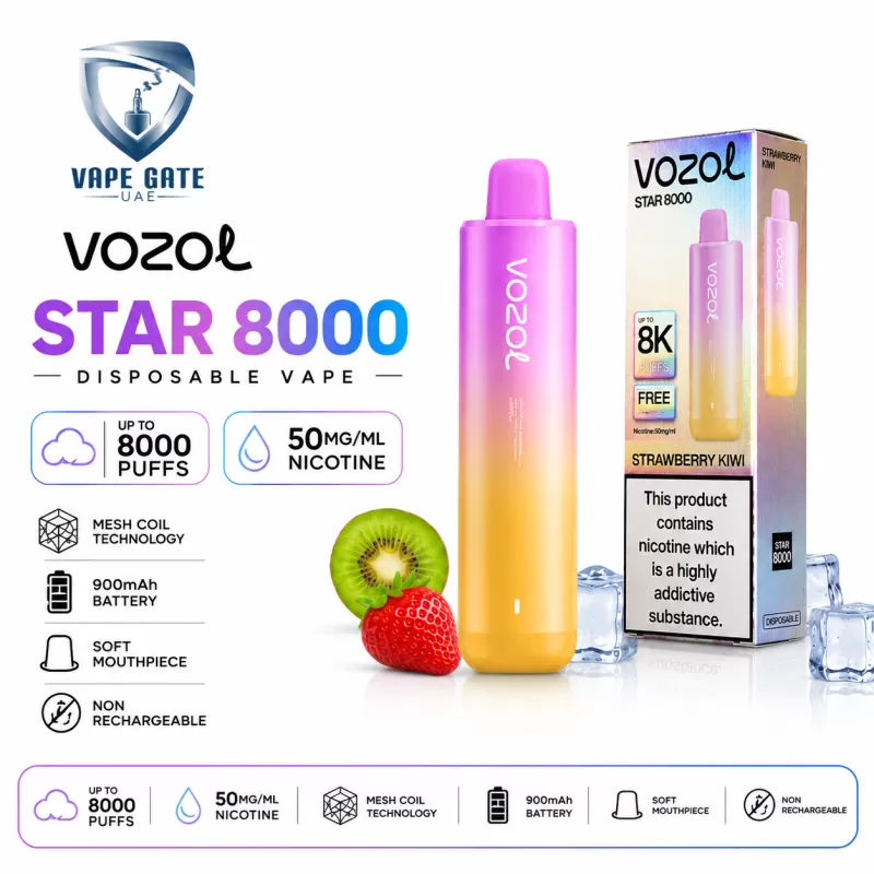 Vozol Star 8000 50mg Disposable Vape – Non-Rechargeable - Blue Razz Ice / 50mg - Image 2