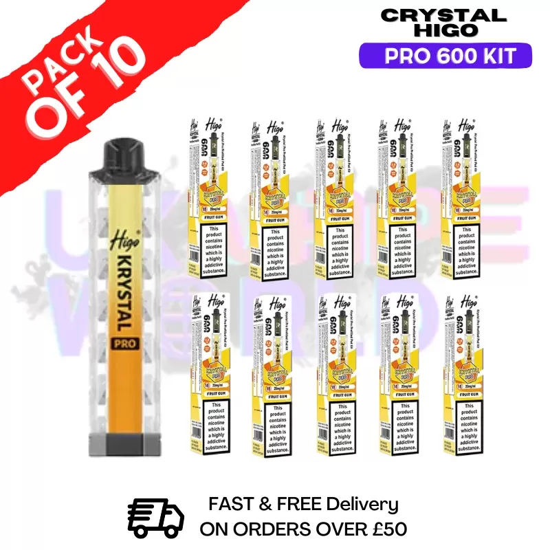 Fruit Gum HIGO Crystal Pro 600 Puff Kits Box Of 10