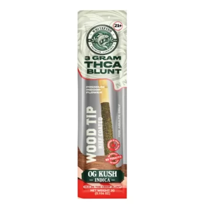 White Fish Wood Tip THC-A Blunt – 3g - Strain#Sour Diesel (S)>Purple Haze (H)>Blue Dream (H)>OG Kush (I)>Granddaddy Purp (I)