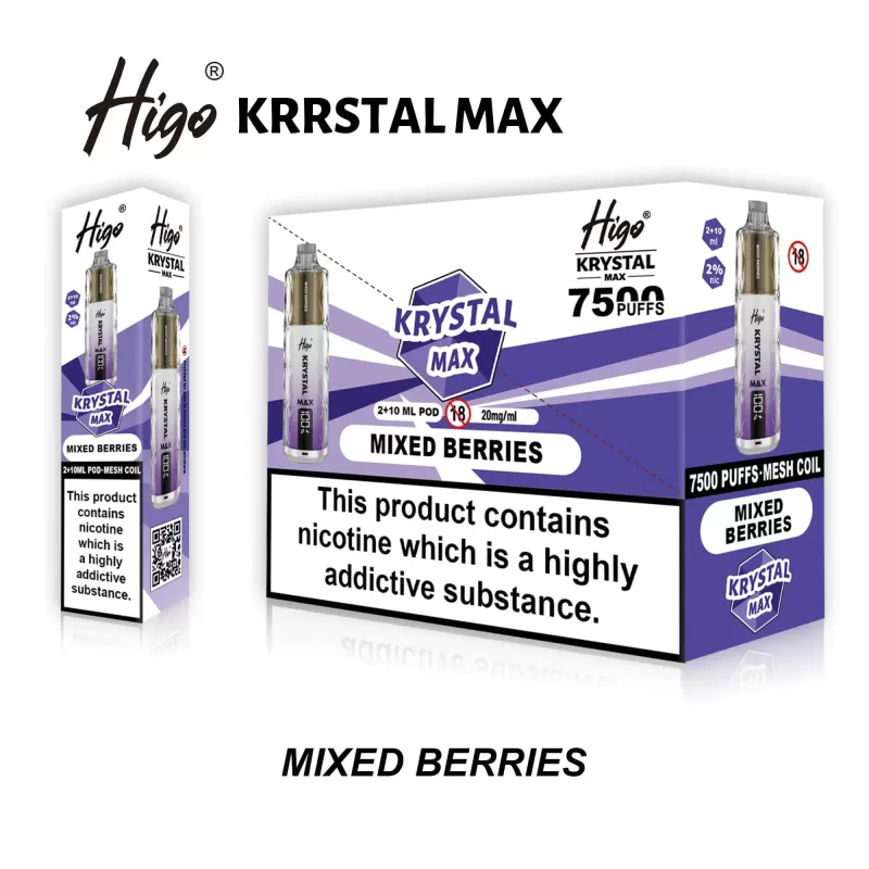 Higo Krystal Max 7500 Prefilled Pod Kit - Box of 10 - Strawberry Raspberry Cherry Ice - Image 2