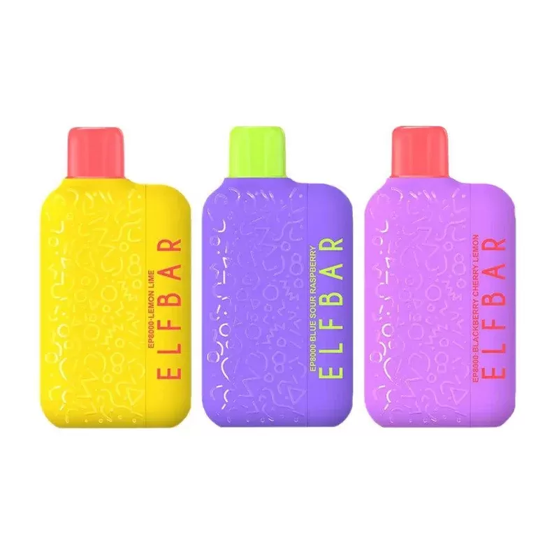 Elfbar Ep8000 Disposable Device - Flavor#Kiwi Passion Fruit Guava>Strawberry Ice cream>Black Razz Ice>Double mango>White Grape>Grape cherry>Mango Peach watermelon>Blackberry cranberry>Cherry (B305F3)