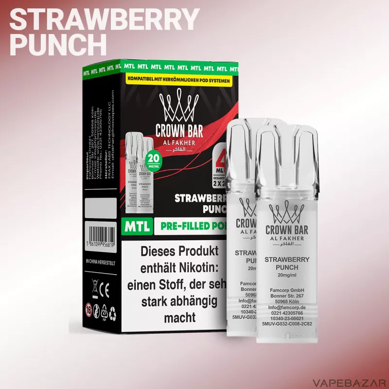 Al Fakher Pods Crown Bar 600 – MTL 20mg – Strawberry Punch - Erdbeere