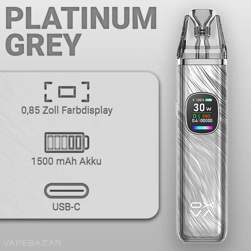 OXVA Xlim Pro 2 Pod Kit – Platinum Gray - Pod Kit / OXVA / 1300 mAh / max. 30 Watt / 2ml / USB-C - Image 2