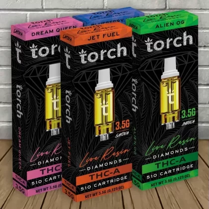 Torch Live Resin Diamonds THCa Cartridge 3.5g - strain#Alien OG (Indica) CARTRIDGE>Blueberry Haze (Sativa) CARTRIDGE>Boss Cake (Indica) CARTRIDGE>Dream Queen (Sativa) CARTRIDGE>Grape Stomper (C39058)