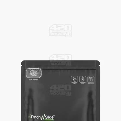 Child Resistant & Tamper Evident | Pinch N Slide 3.0 Matte Black PCR Mylar Exit Bags | 8in x 6.7in – 28g – 250 Count