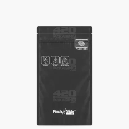 Child Resistant & Tamper Evident | Pinch N Slide 3.0 Matte Black Bottom Loading Mylar Bags | 4in x 7.4in – 7g – 250 Count