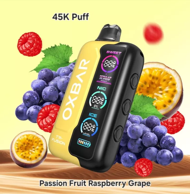 Oxbar TRI Fusion 45000 Puffs 50mg Nicotine in Dubai - Apple Mango Kiwi, Blueberry Raspberry; FullBox, One-piece - Image 2