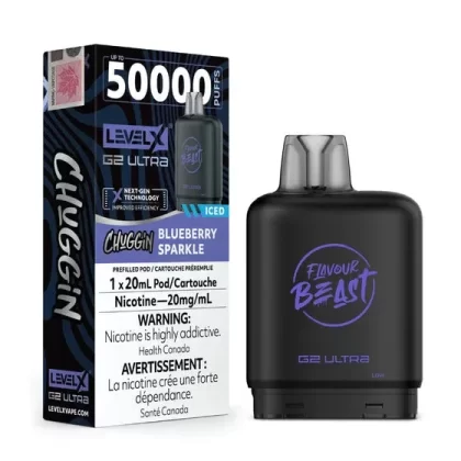 Flavour Beast Level X G2 Ultra Pod – 50k Puffs – Chuggin’ Blueberry Sparkle Ice