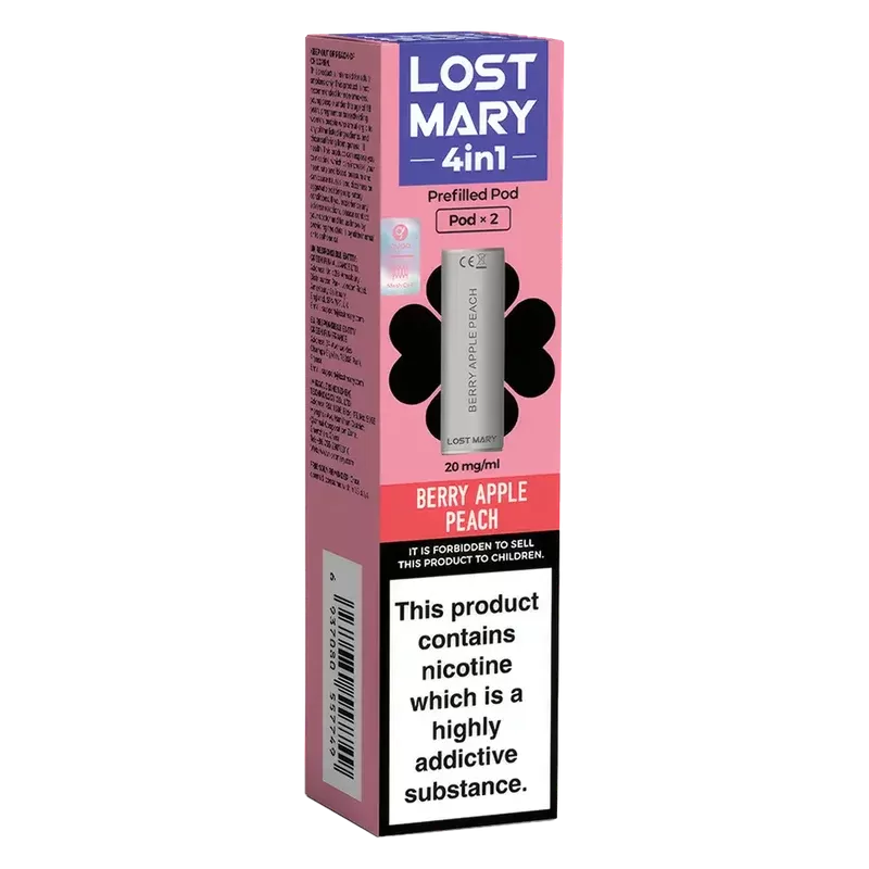 Lost Mary 4in1 Prefilled Pods - Flavour#Berry Apple Peach>Blue Razz Cherry>Blueberry>Blueberry Sour Raspberry>Cherry Ice>Cola>Double Apple>Grape>Lemon Lime>Menthol>Peach Ice>Pineapple Ice>Pi