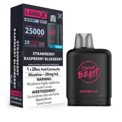 LEVEL X FLAVOUR BEAST BOOST POD 20ML – STRAWBERRY RASPBERRY BLUEBERRY (ICE)