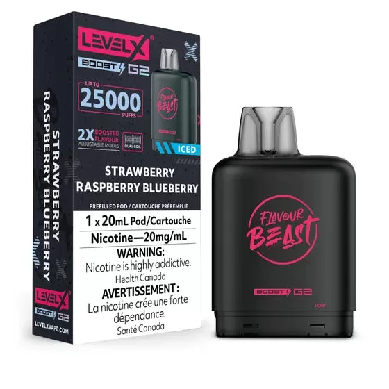 LEVEL X FLAVOUR BEAST BOOST POD 20ML – STRAWBERRY RASPBERRY BLUEBERRY (ICE)