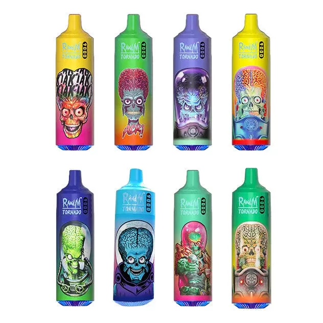 R and M Tornado 9000 Puffs Disposable Vape 18ml - flavor#Rainbow Candy>Peachy Mango Pineapple>Black Dragon Ice>Mr Blue>Strawberry Watermelon>Watermelon Bubble Gum>Blueberry Raspberry>Orange