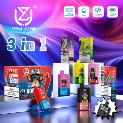 UZY Triple Flavor 60000 – 60K Puffs 3 in 1 Flavors Pro and Max Versions Disposable Vape Wholesale Price - 60000 puffs; Vape Product, Vape Product; Blueberry Raspberry /Strawberry Kiwi /Lemon