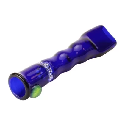 Blazing Blue Glass Honeycomb Screen Chillum Pipe - Color#Amber>Clear>Cobalt>Green>Pink>Smoke>White