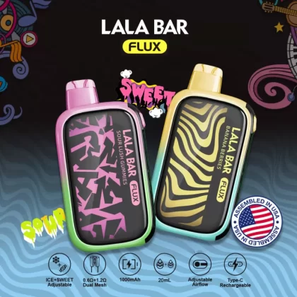 Assembled in USA | LALA BAR FLUX 40K Puff Disposable Device - 40,000 Puffs - Blue Razz Ice (Ice+Sweet)