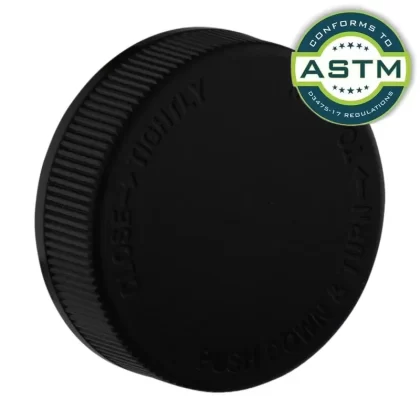 Child Resistant Plastic Caps | Debossed Ribbed w/ Foam Liner | 53mm – Black