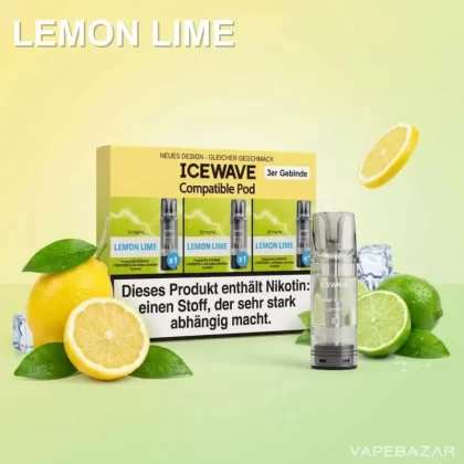ICEWAVE Pod – Lemon Lime – 3er Pack - ICEWAVE / Zitrone / Limette / Propylenglykol / Aromastoffe / Glycerin / 20mg/ml