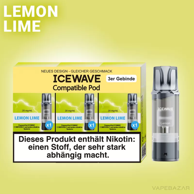 ICEWAVE Pod – Lemon Lime – 3er Pack - ICEWAVE / Zitrone / Limette / Propylenglykol / Aromastoffe / Glycerin / 20mg/ml - Image 2