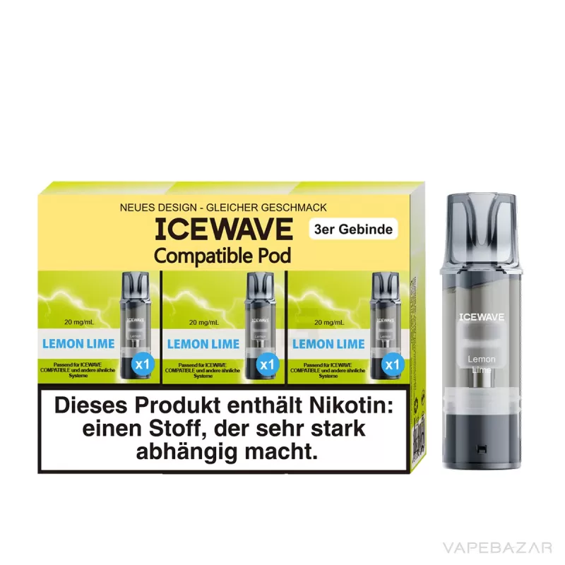 ICEWAVE Pod – Lemon Lime – 3er Pack - ICEWAVE / Zitrone / Limette / Propylenglykol / Aromastoffe / Glycerin / 20mg/ml - Image 3