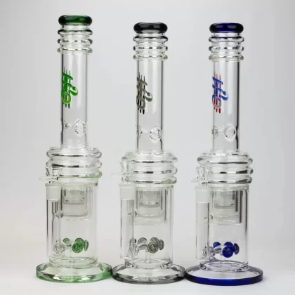 17 inches H2O Glass Water Bong with Double Layer Honeycomb - Option1#Blue>Green>Trans Black