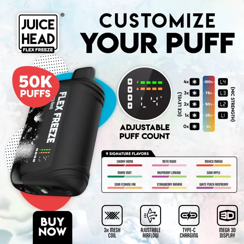 JUICE HEAD “FLEX FREEZE” 50K Puff Disposable - 50,000 Puffs - Raspberry Limeade