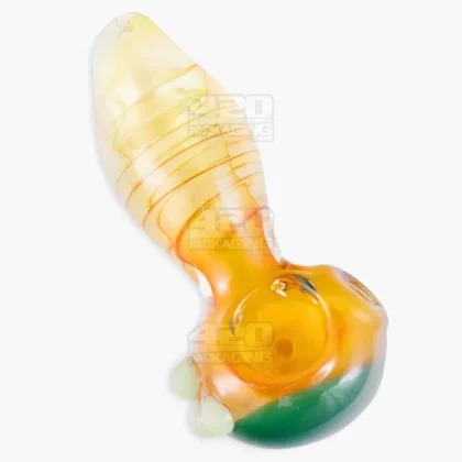 Spiral & Gold Fumed Spoon Hand Pipe w/ Triple Knockers & Colored Head | 4.5in Long – Glass – Assorted