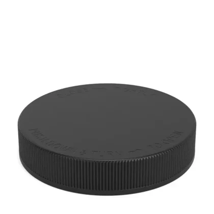 Child Resistant | Ribbed Push Down & Turn Plastic Caps | 89mm – Semi Gloss Black – 205 Count