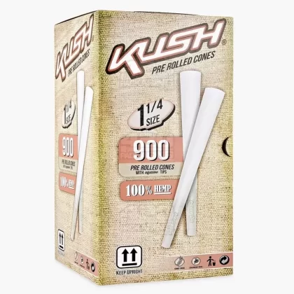 KUSH | 1 1/4 Size Bleached Pre-Rolled Cones w/ Filter Tip | 84mm – Unbleached Paper – 900 Count