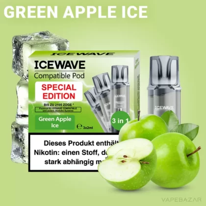 ICEWAVE Pod – Green Apple Ice – 3er Pack - ICEWAVE / Ice / Apfel / Glycerin / Propylenglykol / Aromastoffe / 20mg/ml