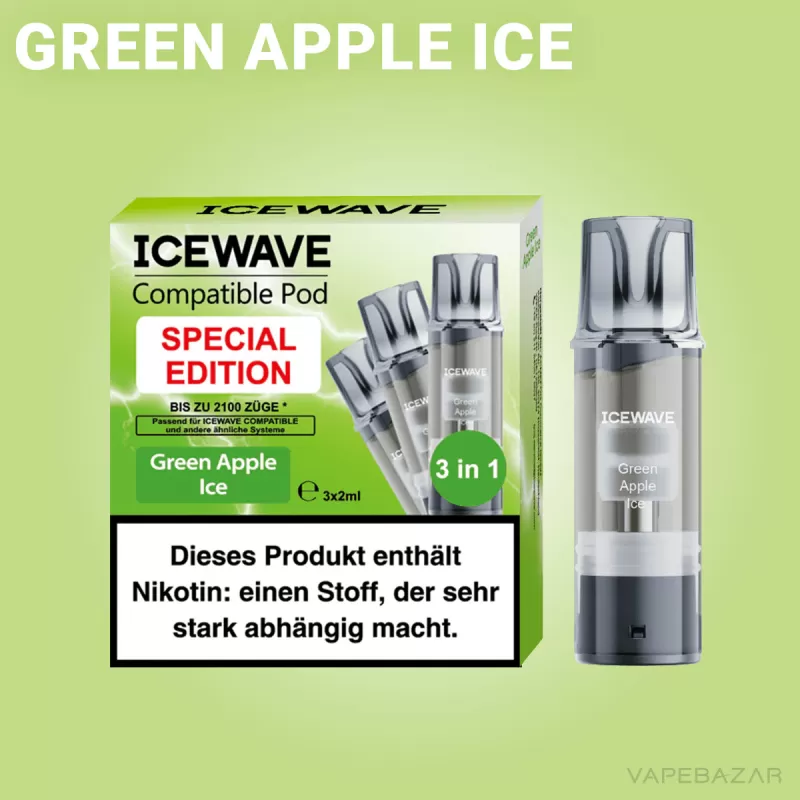 ICEWAVE Pod – Green Apple Ice – 3er Pack - ICEWAVE / Ice / Apfel / Glycerin / Propylenglykol / Aromastoffe / 20mg/ml - Image 2