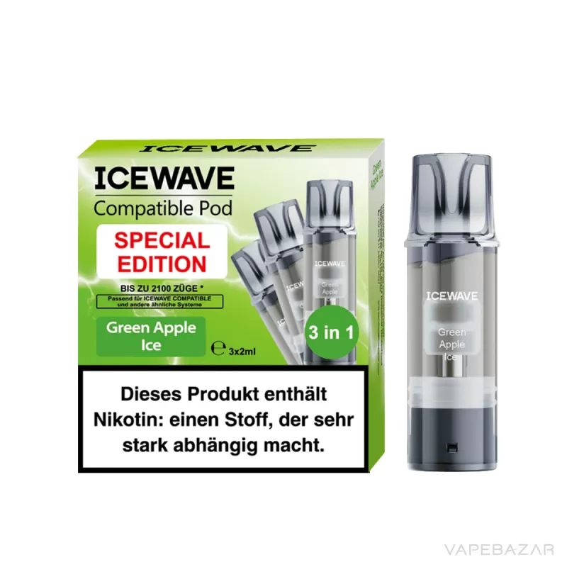 ICEWAVE Pod – Green Apple Ice – 3er Pack - ICEWAVE / Ice / Apfel / Glycerin / Propylenglykol / Aromastoffe / 20mg/ml - Image 3