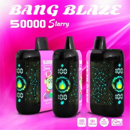 Bang Blaze Starry 50000 – 50K Puffs LED Display 20ml + 8ml Disposable Vape - 50000 puffs; Vape Product, Vape Product; Blueberry Ice, Blueberry Raspberry