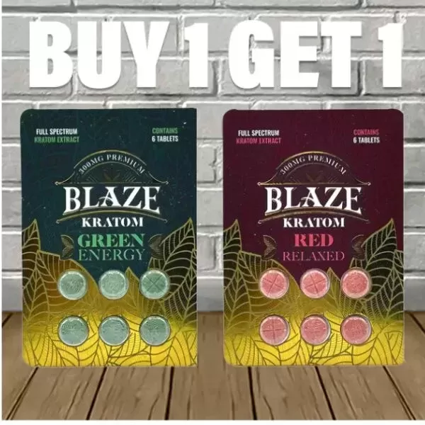 B1G1 Blaze Full Spectrum Kratom Extract Tablets - type#Red Relaxed>Green Energy