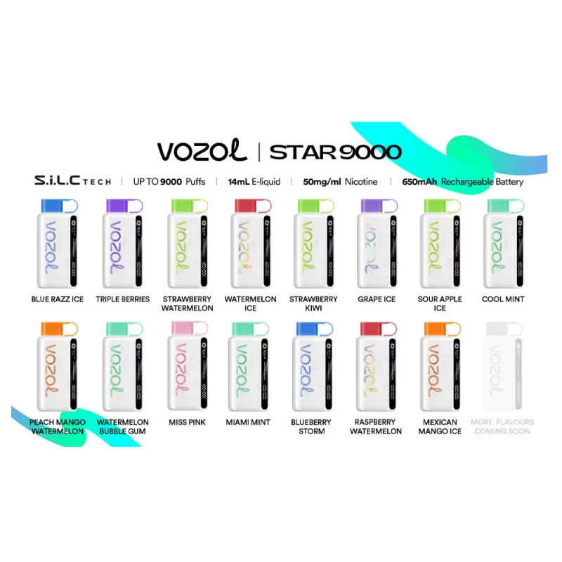 Vozol STAR 9000 Disposable Vape - 9000 Puffs - Sour Apple Ice - Image 2