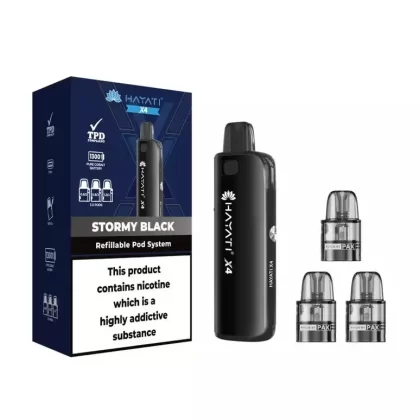 Stormy Black Hayati X4 Pod Vape Kit 1300mAh – 2ml Pods, 3x & 10ml Nic Salt